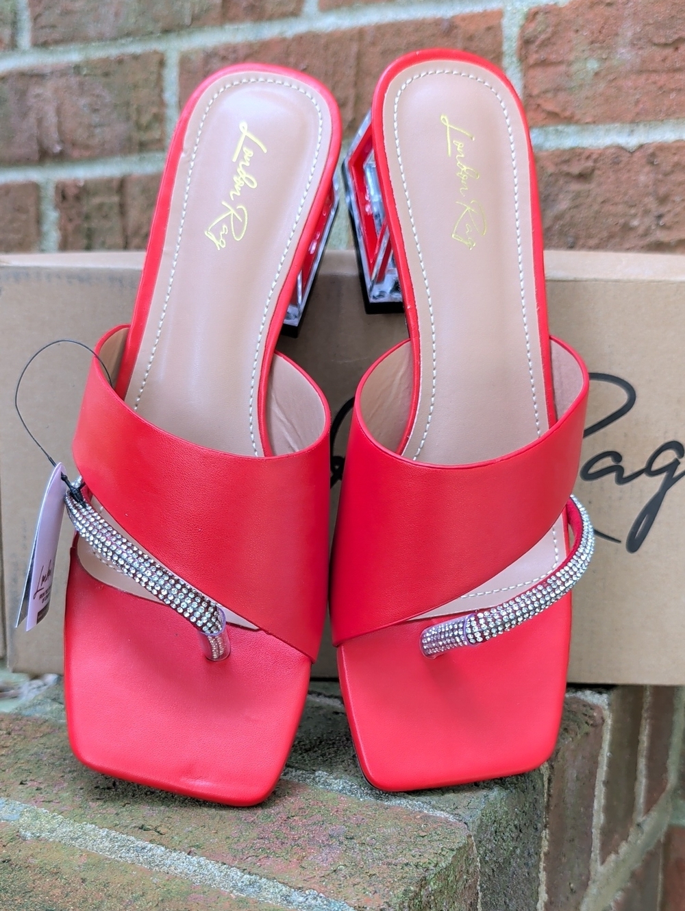London Rag Red With Rhinestone Accent Clemmy Sandal  Size 8